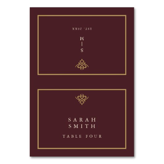 Old Money Burgundy Wedding Table Place Card Kaart (Voorkant)