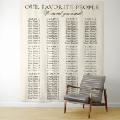 Old Money Chic Fabric Wedding Seating Chart Sign Wandkleed (In situ)