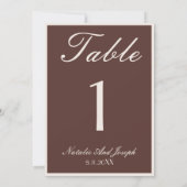 Old Money Chocolate Brown Wedding Table Number Kaart (Achterkant)