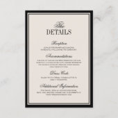 Old Money Classic Black Cream Wedding Details Informatiekaartje (Voorkant)