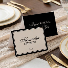 Old Money Classic Black Cream Wedding Place Card Kaart