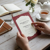 old money Classic Burgundy Script Name Wedding Kaart
