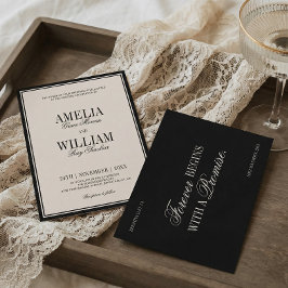 Old Money Classic Luxury Black Cream Wedding Kaart