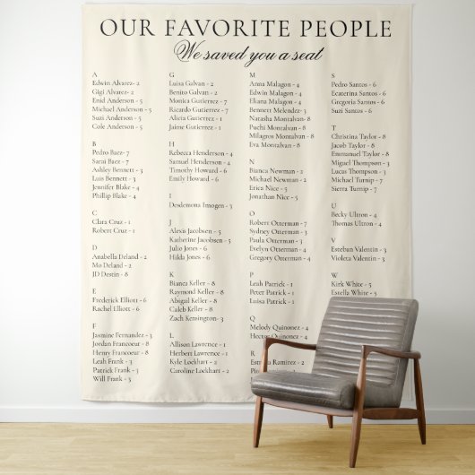 Old Money Classy Fabric Wedding Seating Chart Sign Wandkleed (In situ)