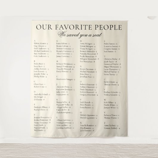 Old Money Classy Fabric Wedding Seating Chart Sign Wandkleed (Voorkant)