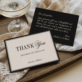Old Money Classy Timeless Black Cream Wedding Bedankkaart