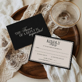 Old Money Classy Timeless Black Cream Wedding RSVP Kaartje