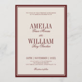 Old Money Classy Timeless Burgundy Wedding Kaart (Voorkant)