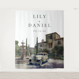 Old Money Country Estate Wedding Photo Backdrop Wandkleed