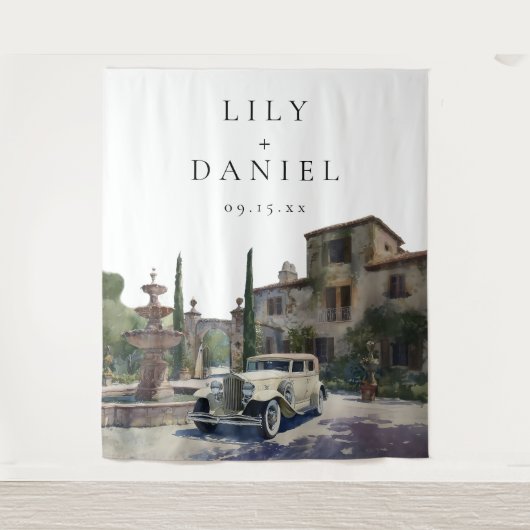 Old Money Country Estate Wedding Photo Backdrop Wandkleed (Voorkant)