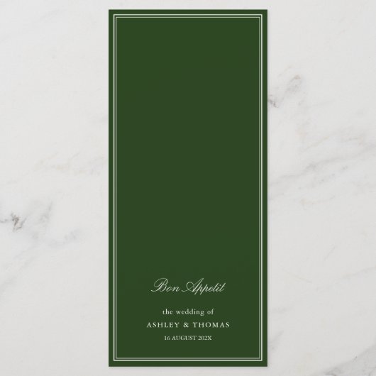 Old Money Dark Green Wedding Menu (Achterkant)
