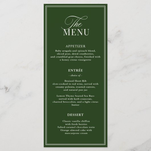 Old Money Dark Green Wedding Menu (Voorkant)