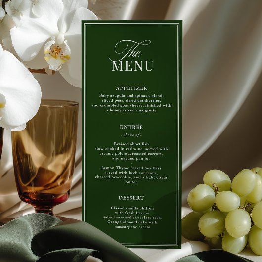 Old Money Dark Green Wedding Menu