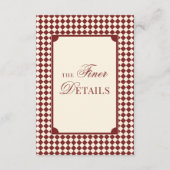 Old Money Deep Red Ivory Checkered Wedding Details Informatiekaartje (Voorkant)