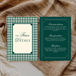 Old Money Emerald Ivory Checkered Wedding Details Informatiekaartje
