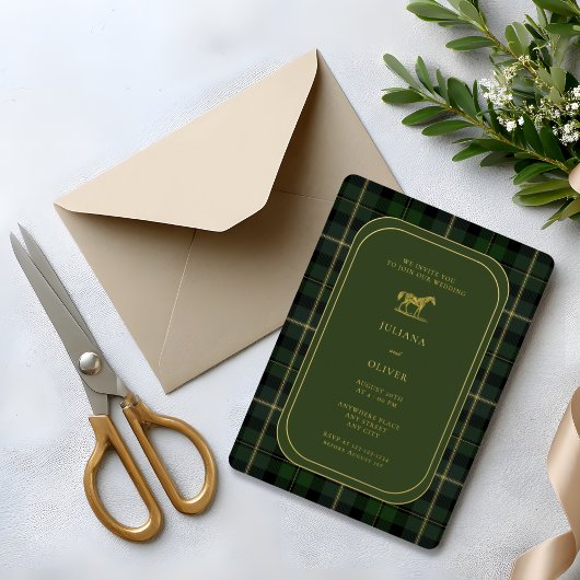 Old money, equestrian horse wedding  folie uitnodiging