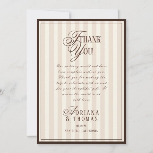 Old Money Espresso Calligraphy Wedding Bedankkaart (Voorkant)