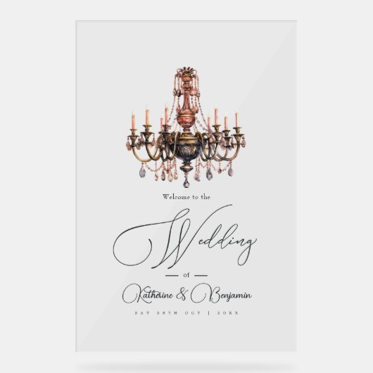 Old Money esthetische kroonluchter bruiloft welkom Acryl Bord (Voorkant)