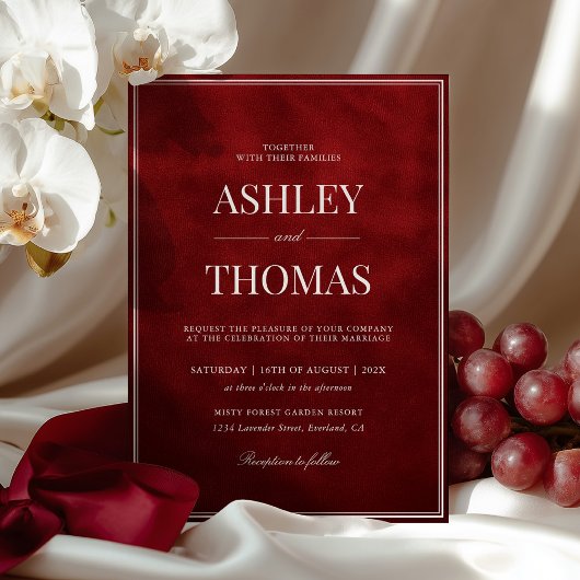 Old Money Faux Red Velvet Wedding Kaart