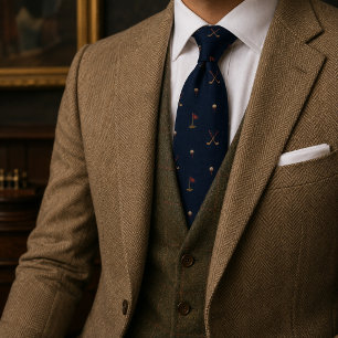Old Money Golf Club Schotse Streep Tweed Navy Stropdas