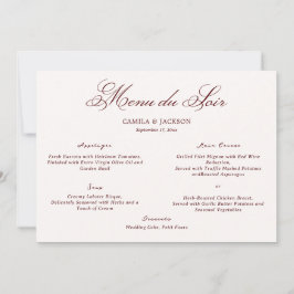 Old Money Ivory & Burgundy Wedding Menu Card Kaart