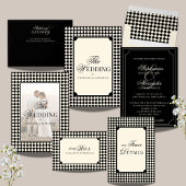 Old Money Luxury Black & Ivory Checkered Wedding Kaart