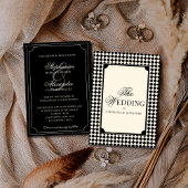 Old Money Luxury Black & Ivory Checkered Wedding Kaart