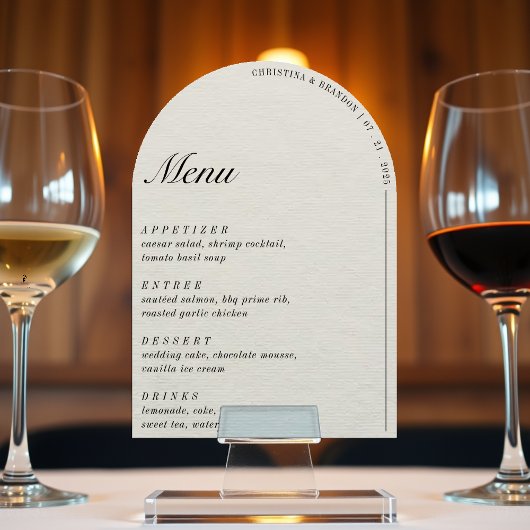 Old Money Minimalist Ecru White Arch Wedding Menu Kaart