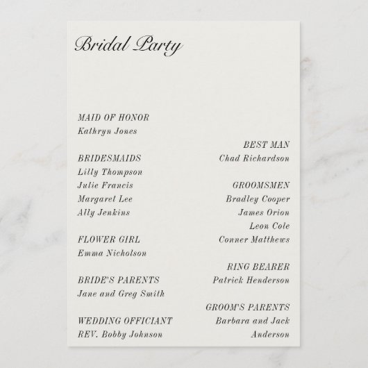 Old Money Minimalist ECRU White Wedding Program Programmakaart (Achterkant)