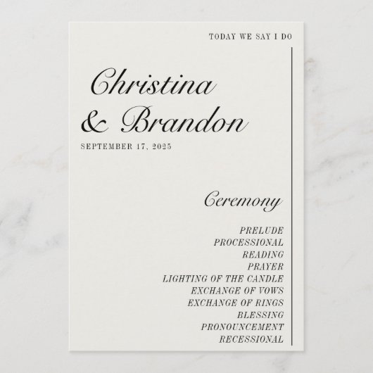 Old Money Minimalist ECRU White Wedding Program Programmakaart (Voorkant)