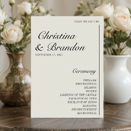Old Money Minimalist ECRU White Wedding Program Programmakaart