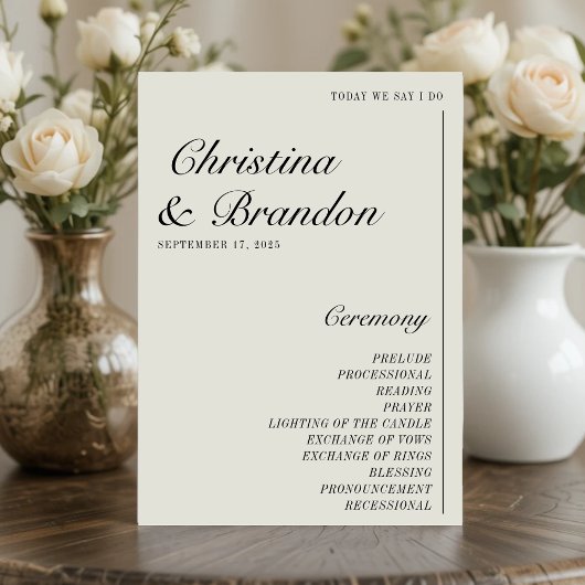 Old Money Minimalist ECRU White Wedding Program Programmakaart