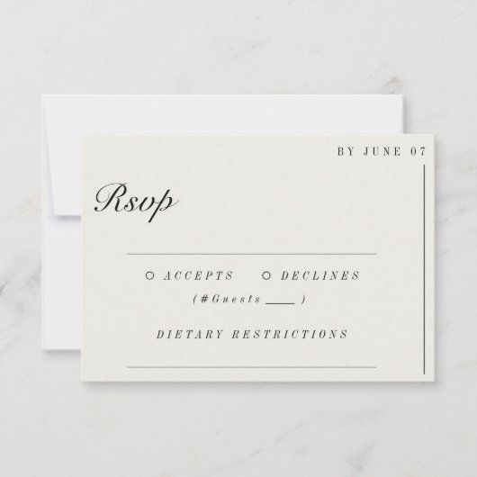 Old Money Minimalist Ecru White Wedding RSVP Kaartje (Voorkant)