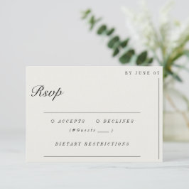 Old Money Minimalist Ecru White Wedding RSVP Kaartje