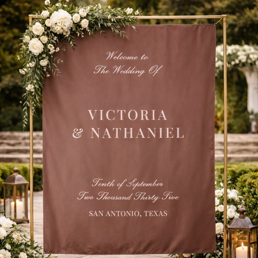 Old Money Mocha Brown Fabric Wedding Welcome Sign Wandkleed