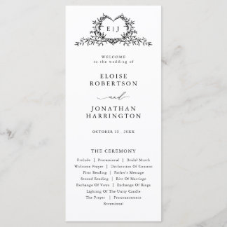 Old Money Modern Formal Black Luxury Chic Wedding Programmakaart