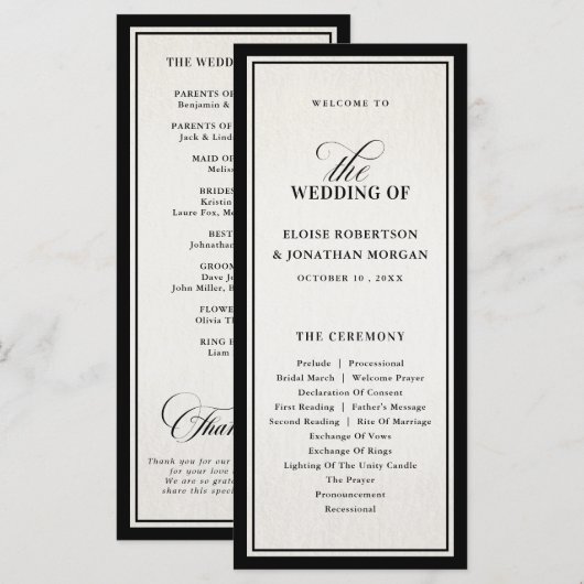Old Money Modern Formal Black Luxury Chic Wedding Programmakaart (Voorkant / Achterkant)