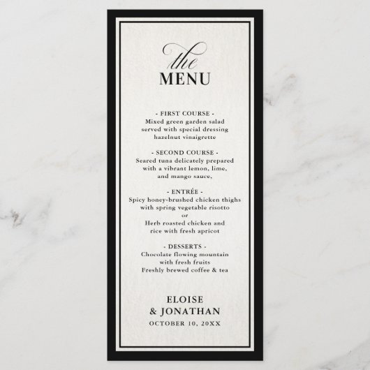 Old Money Modern Formal Black Luxury Wedding Menu (Voorkant)