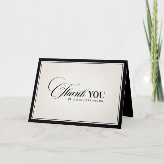 Old Money Modern Formal Black Photo Wedding Bedankkaart (Voorkant)
