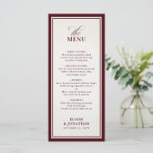 Old Money Modern Formal Burgundy Luxury Wedding Menu (Staand voorkant)