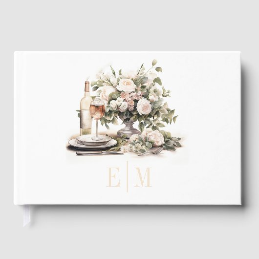 Old Money Monogrammed Champagne en Blush Wedding Gastenboek (Voorkant)