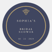 Old Money Navy Blue Bridal Shower Ronde Sticker (Voorkant)