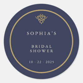 Old Money Navy Blue Bridal Shower Ronde Sticker