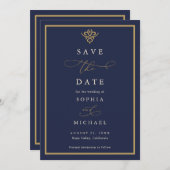 Old Money Navy Blue Save The Date Invitation (Voorkant / Achterkant)