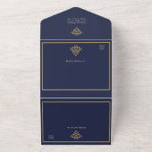 Old Money Navy Blue Wedding All In One Invitation Uitnodiging (Buitenkant)