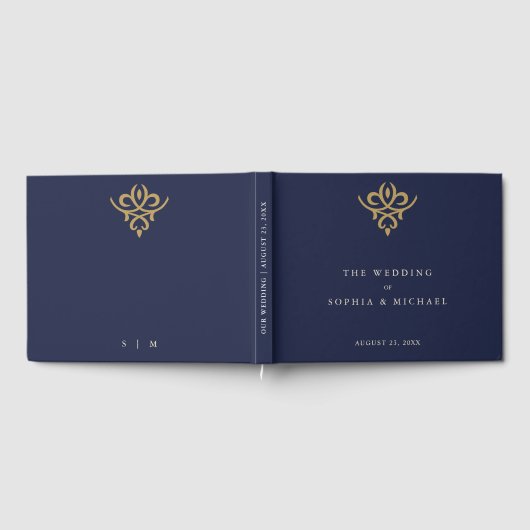 Old Money Navy Blue Wedding Guest Book Gastenboek (Volledig)