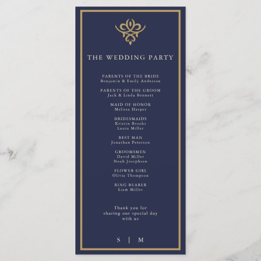 Old Money Navy Blue Wedding Program Programmakaart (Achterkant)