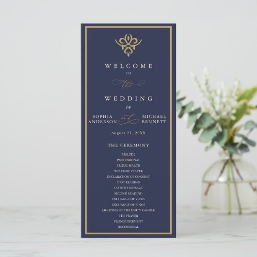 Old Money Navy Blue Wedding Program Programmakaart (Staand voorkant)