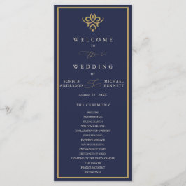 Old Money Navy Blue Wedding Program Programmakaart