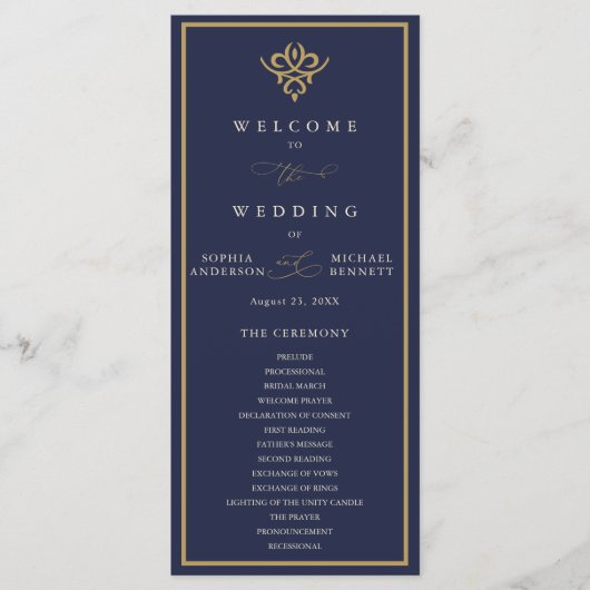 Old Money Navy Blue Wedding Program Programmakaart (Voorkant)